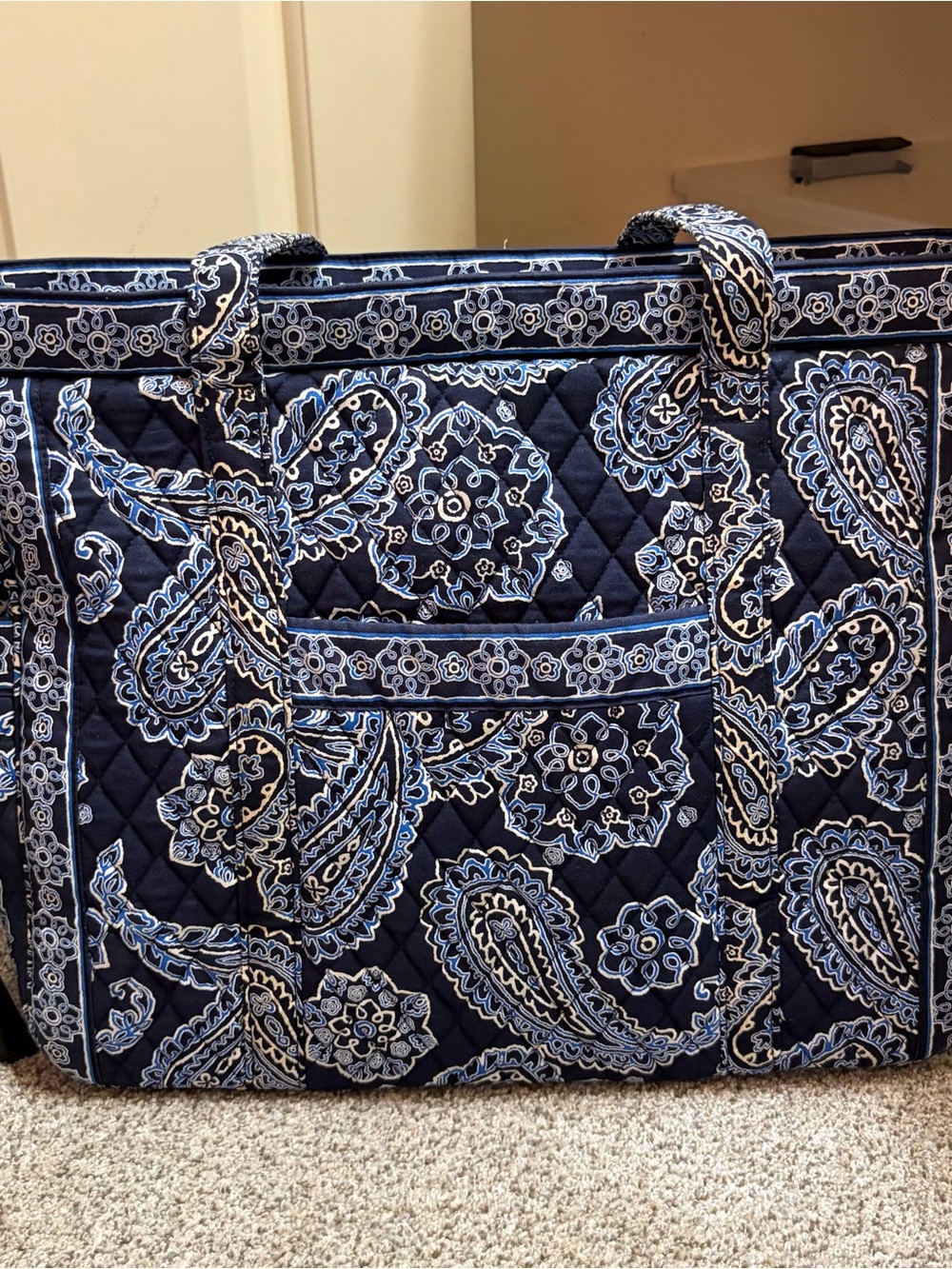 Vera Bradley Quilted Paisley Navy Travel Tote - Picture 2 of 14